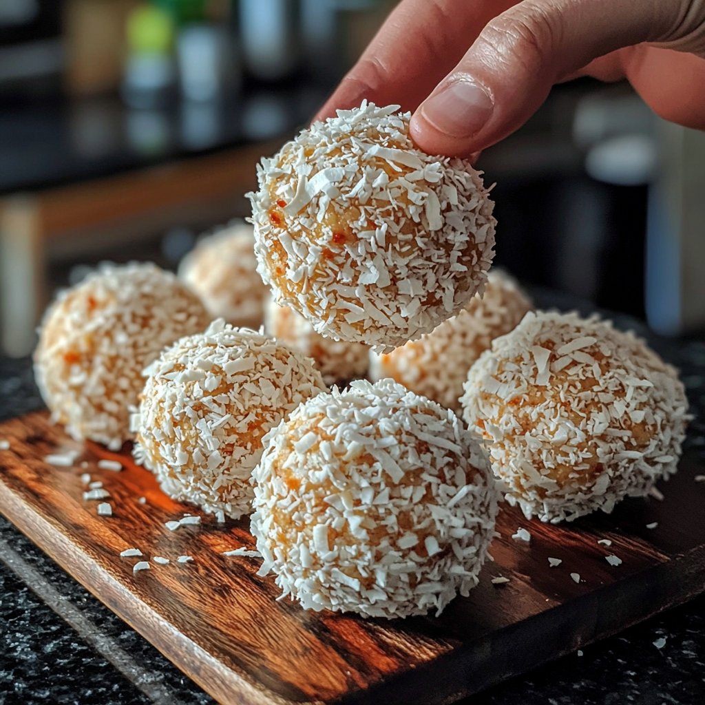 Protein Bällchen mit Kokosraspeln