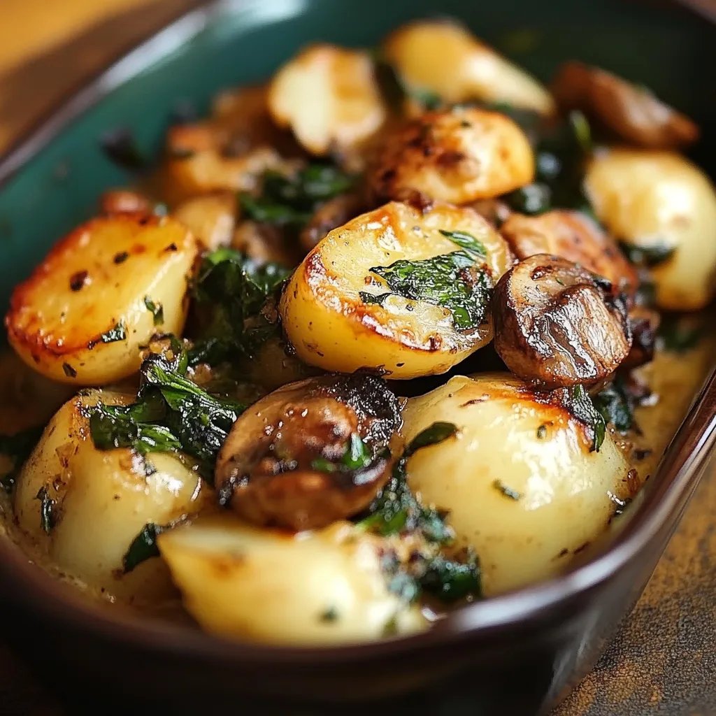 Kartoffeln mit Pilzen und Spinat