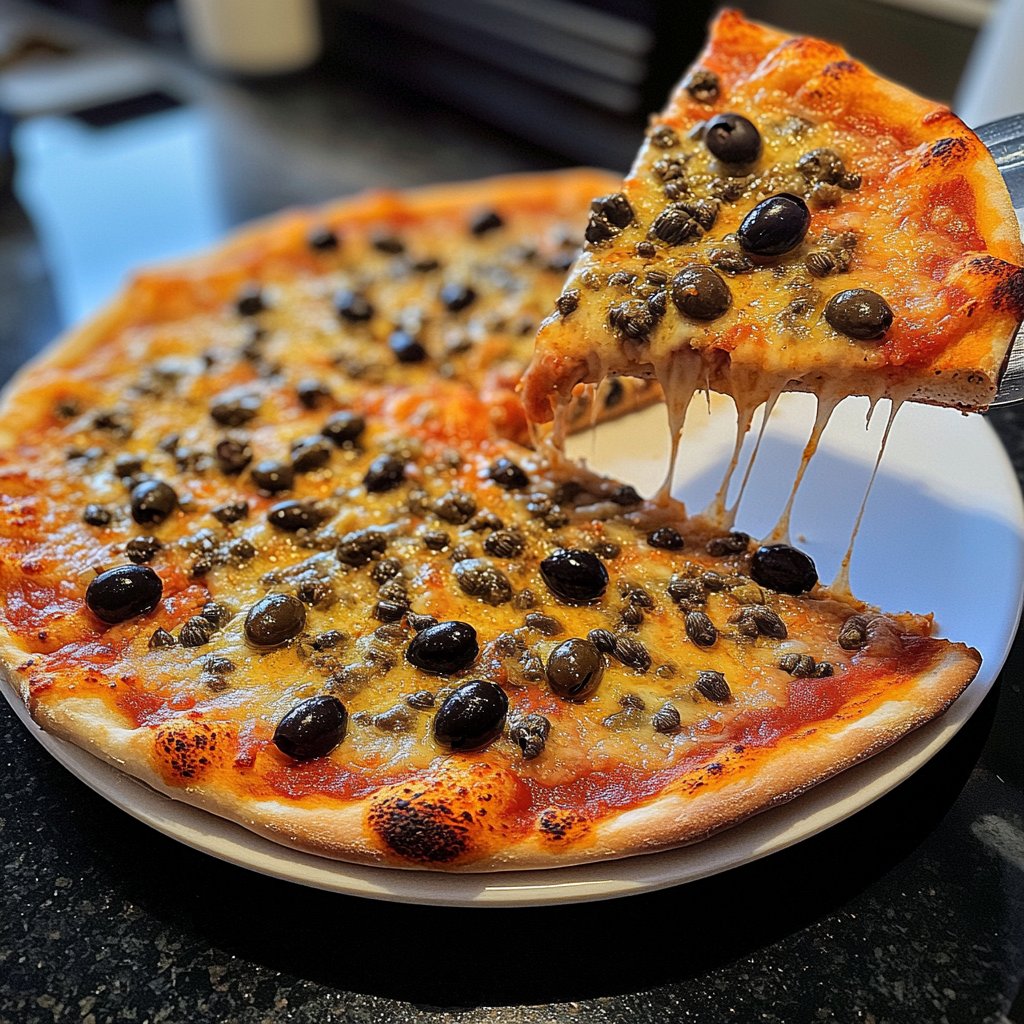 Pizza mit Oliven und Kapern