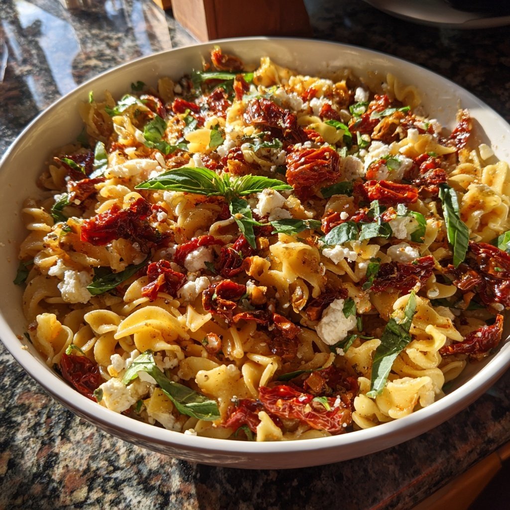 Mediterraner Nudelsalat Mit Getrockneten Tomaten