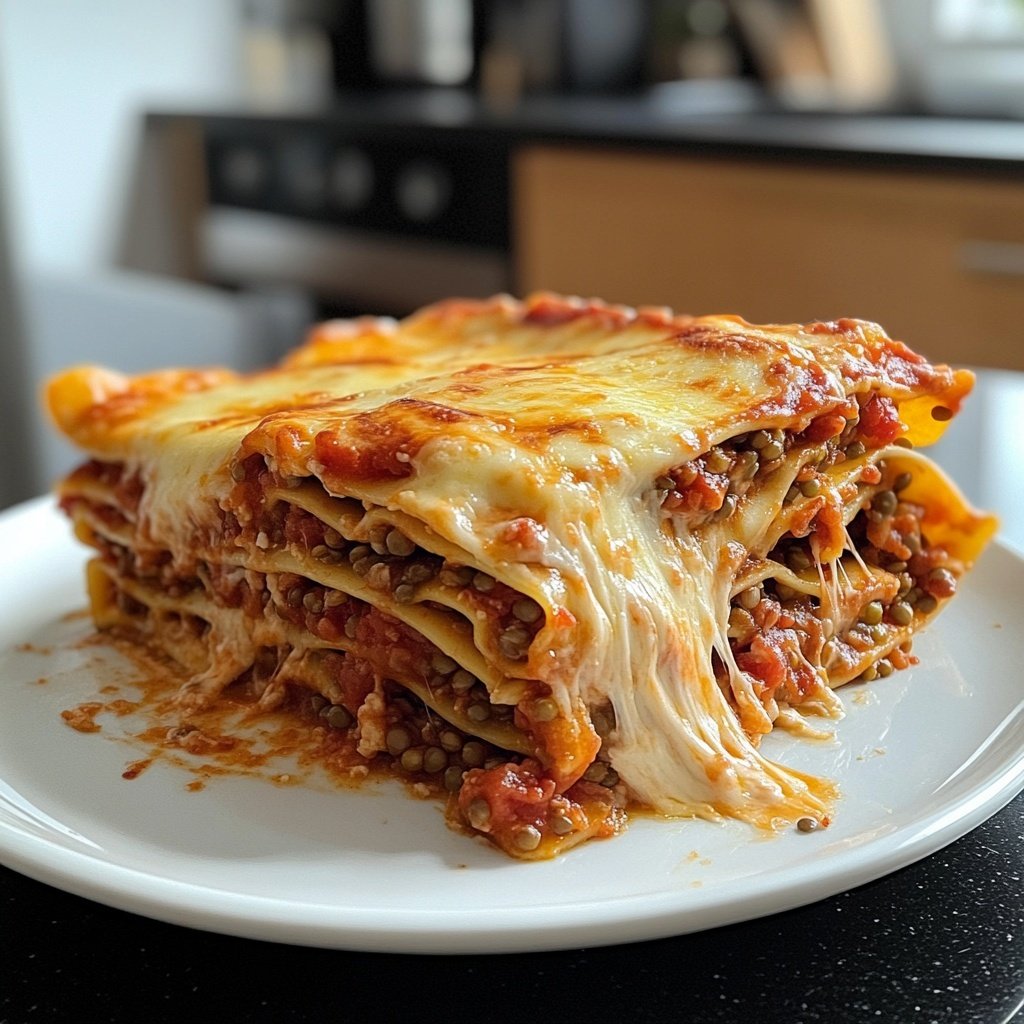 Lasagne mit Linsen-Tomatensauce