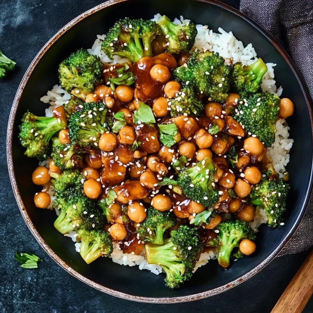 Knoblauch Brokkoli Wokgericht mit Kichererbsen