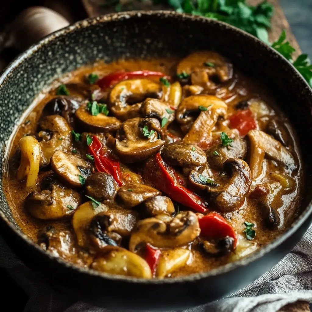 Feuriges Paprika-Geschnetzeltes mit Champignons