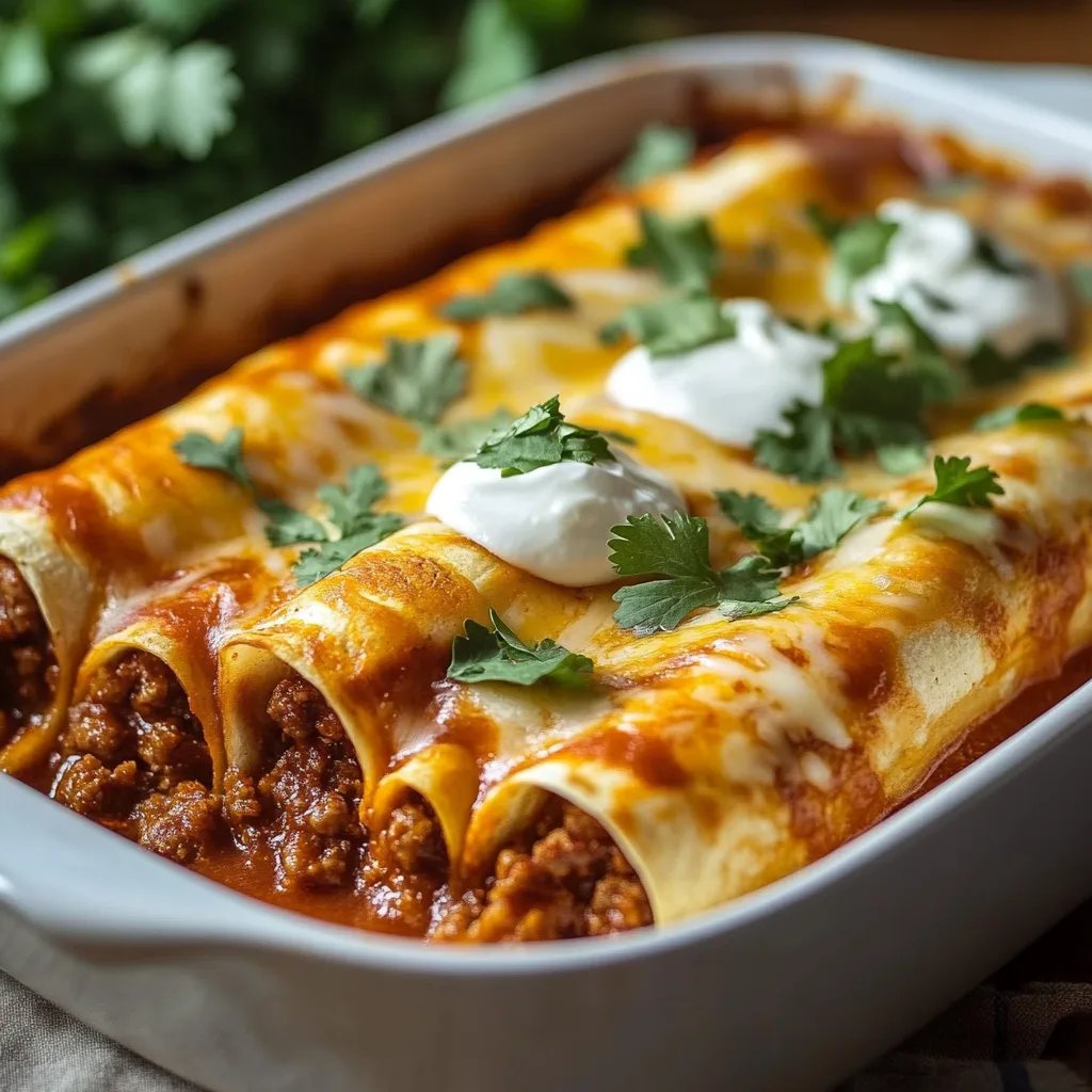 Einfache Käse-Rinderhackfleisch-Enchiladas - Familienliebling aus einer Pfanne!